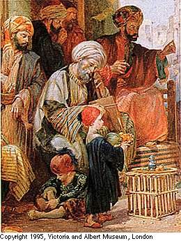 John Frederick Lewis captured local dress in Scene in a Cairo Bazaar (detail)