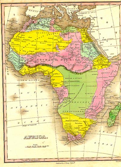 Africa (1824) Green Section entitled 'Regions Unexplored'